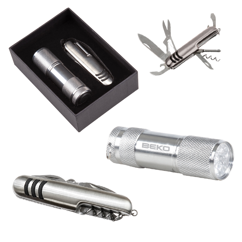  Kırmızı 7 Fonksiyonlu Çakı - Led Elfenerli Set Silver