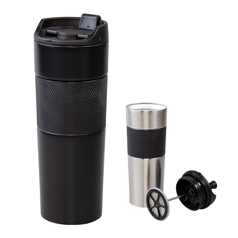  Krom French Press Çelik Termos / 450 ml Siyah