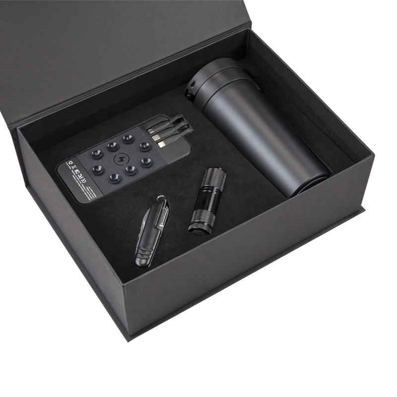  Siyah - Siyah Mug Çakı & Fene& Powerbank & Termos Set