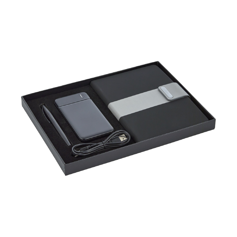  Siyah Defte& Kalem & Powerbank Set