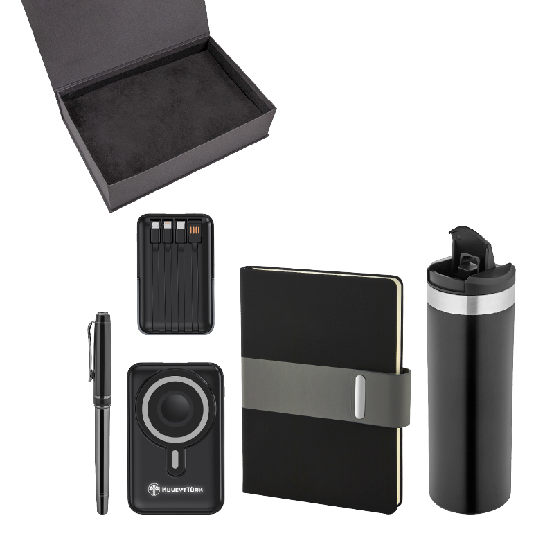 Siyah Kalem & Defte& Powerbank & Termos Set
