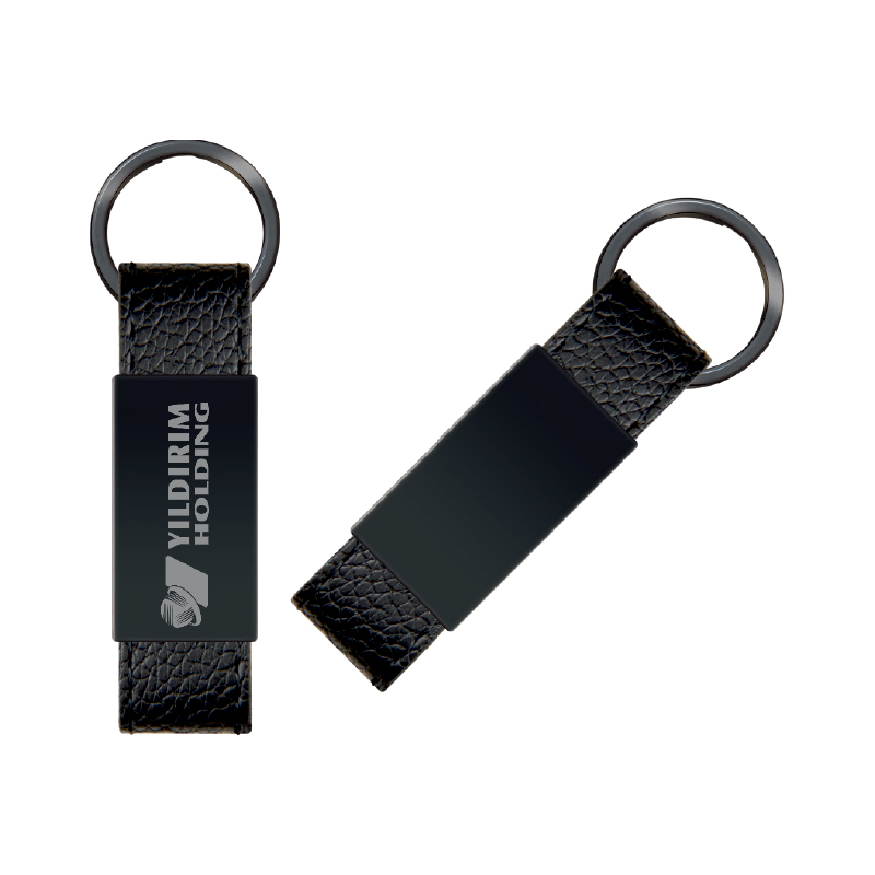  Siyah Çift Taraflı MetaSuni̇ Deri̇ Anahtarlık