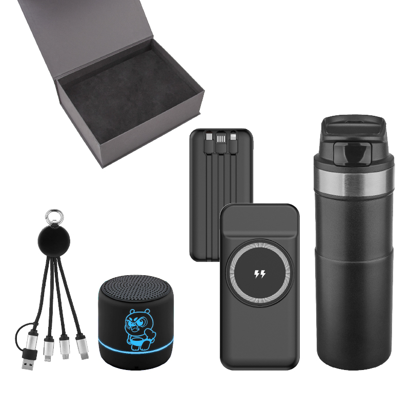  Siyah Powerbank & Kablo & Hoparlö& Termos Set