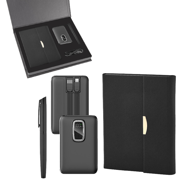  Siyah Defte& Kalem & Powerbank Set