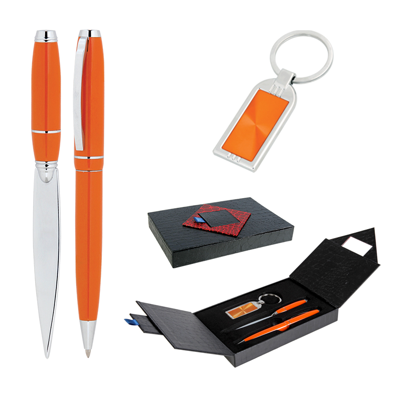  Kırmızı Kalem & Anahtarlık & Zarf Açacağı Set Turuncu