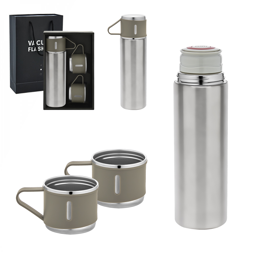  Beyaz Çelik 3'lü Termos Set / 500 ml Krom